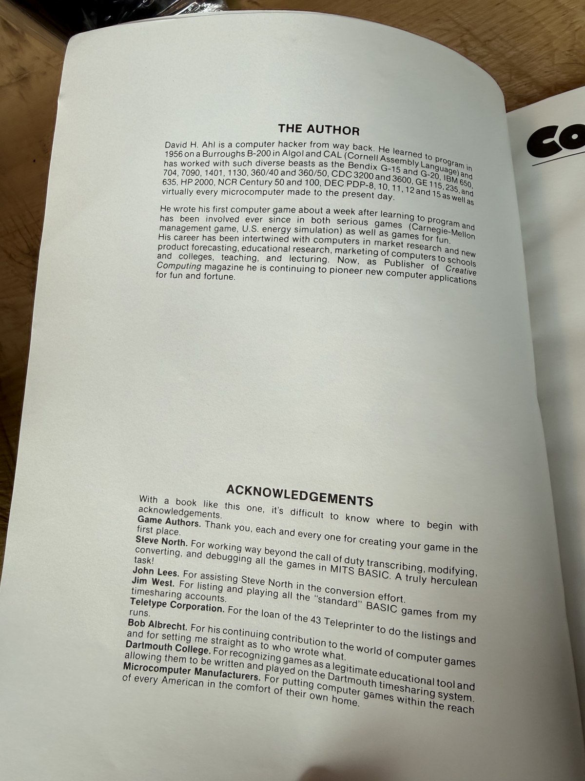'The Author' -- David H. Ahl bio + acknowledgements