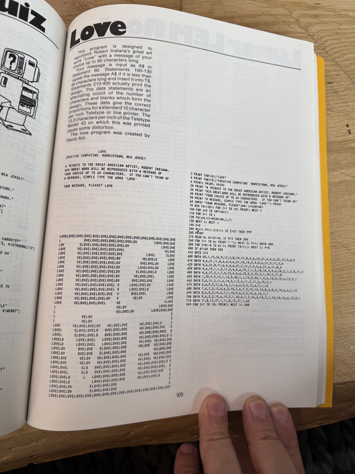 LOVE (p.105) -- BASIC program that renders a tribute to Robert Indiana's LOVE in ASCII