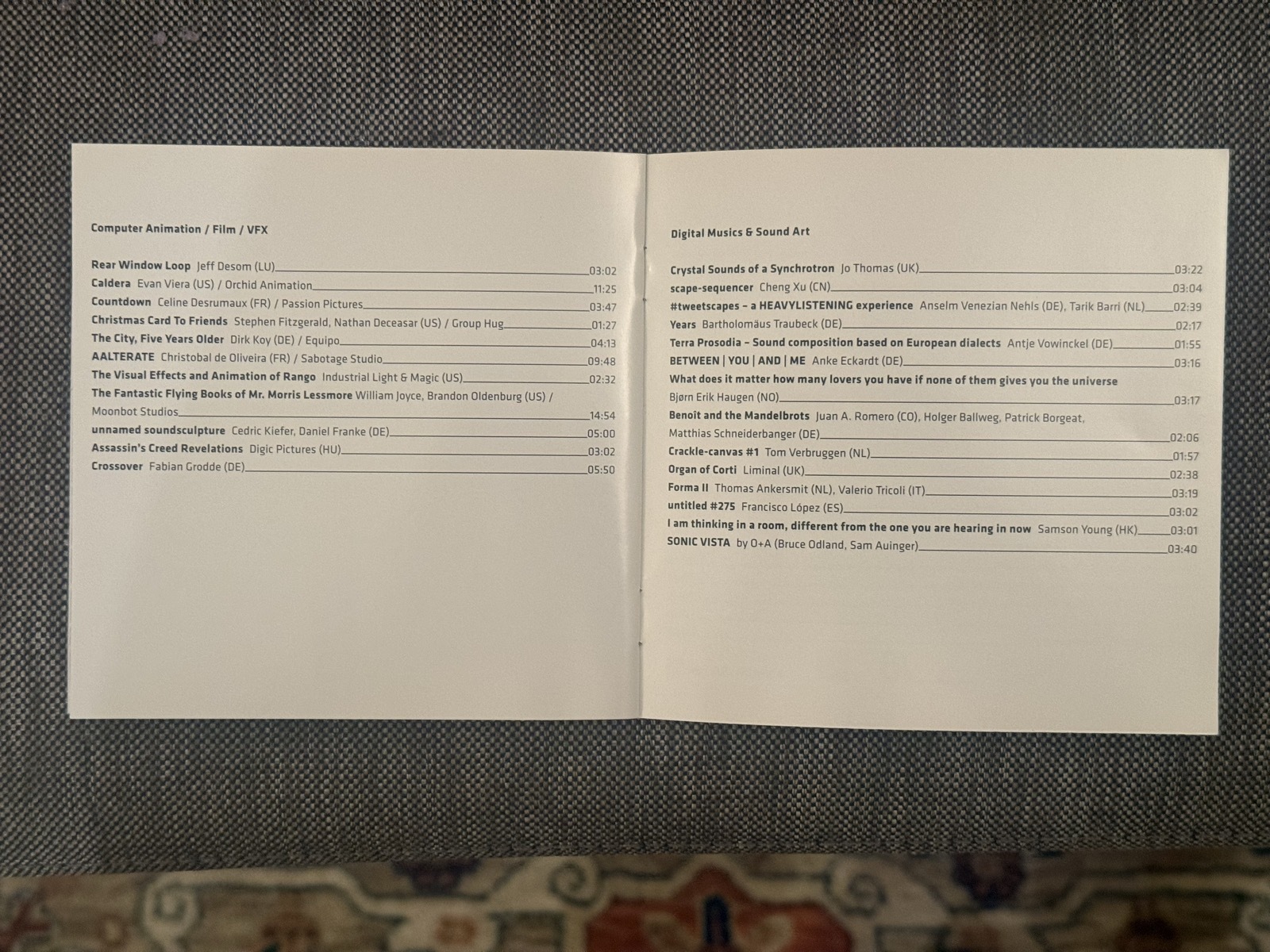 DVD track list (Animation + Sound)