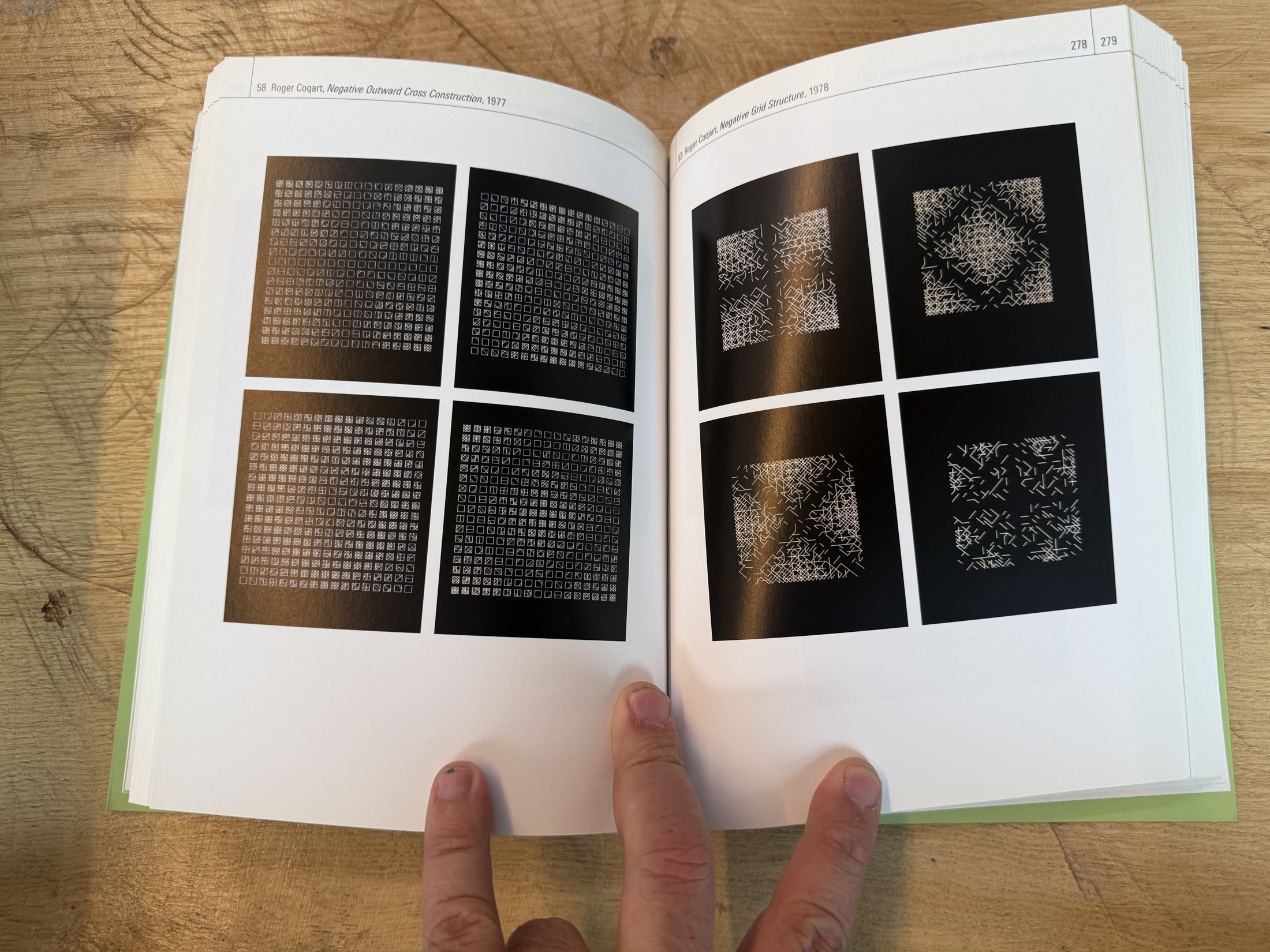 plates pp.278-279: Roger Coqart, 'Negative Outward Cross Construction' (1977) & 'Negative Grid Structure' (1978)