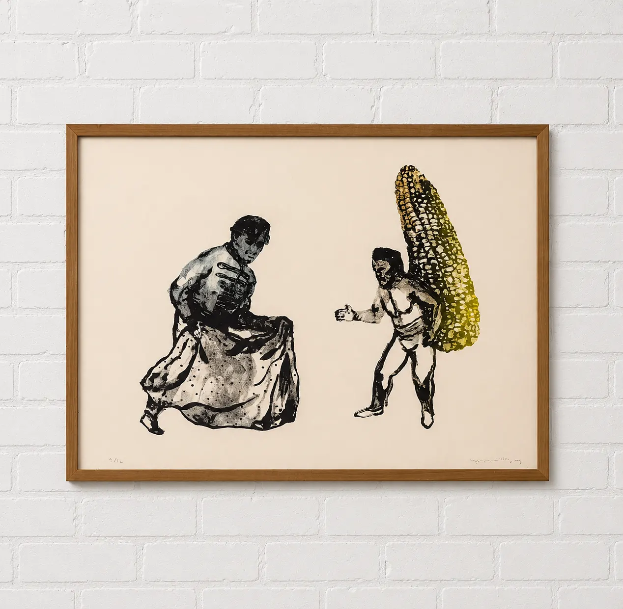 Small pox blanket man vs. Corn man by Yunmee Kyong
