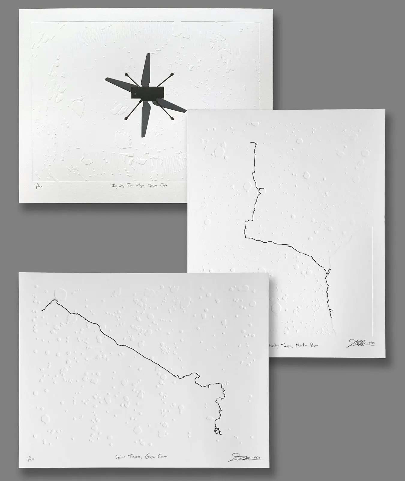 Set of Mars Exploration Prints: Spirit, Opportunity and Ingenuity by Ted Ollier