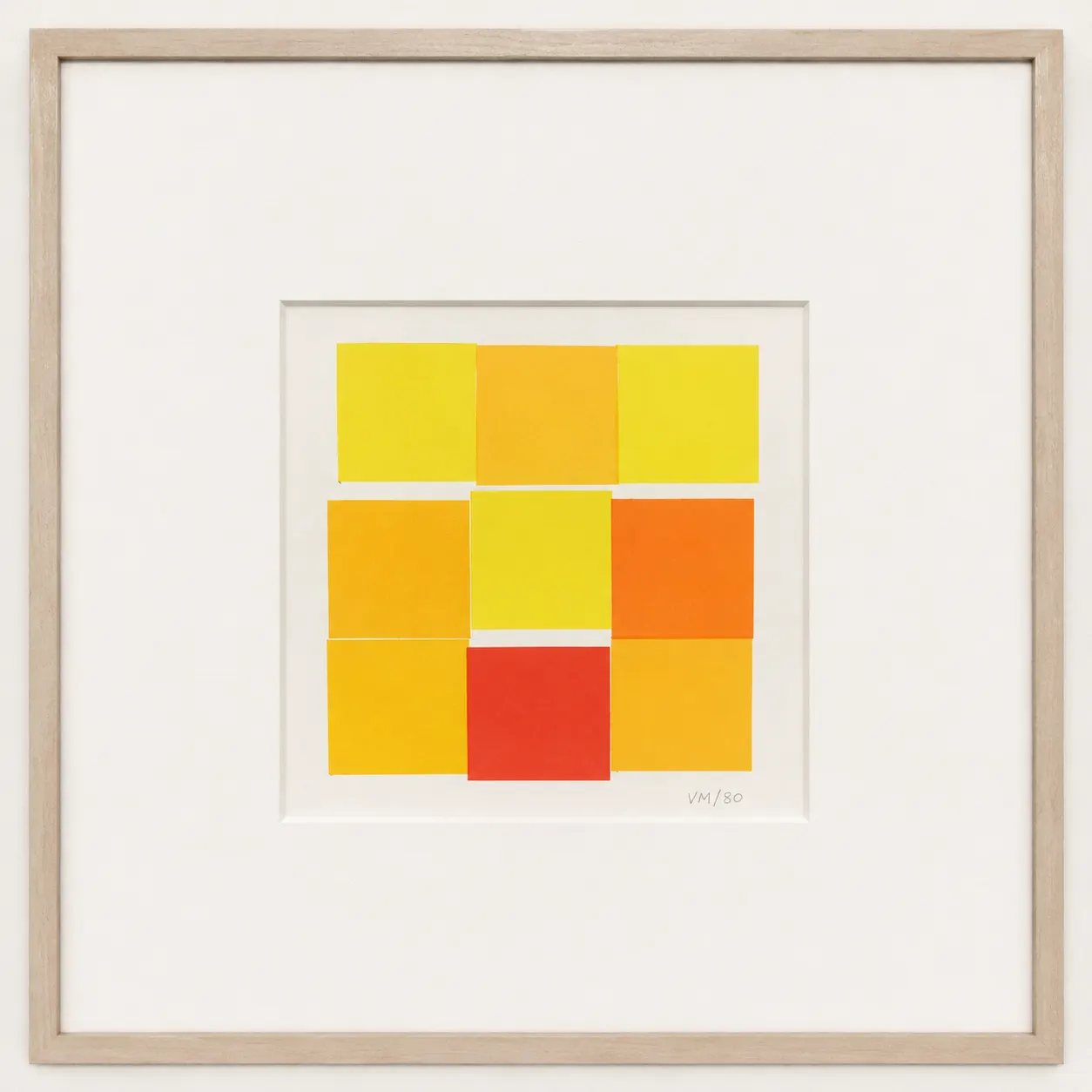 9 Carrés (red-orange-yellow) by Vera Molnar