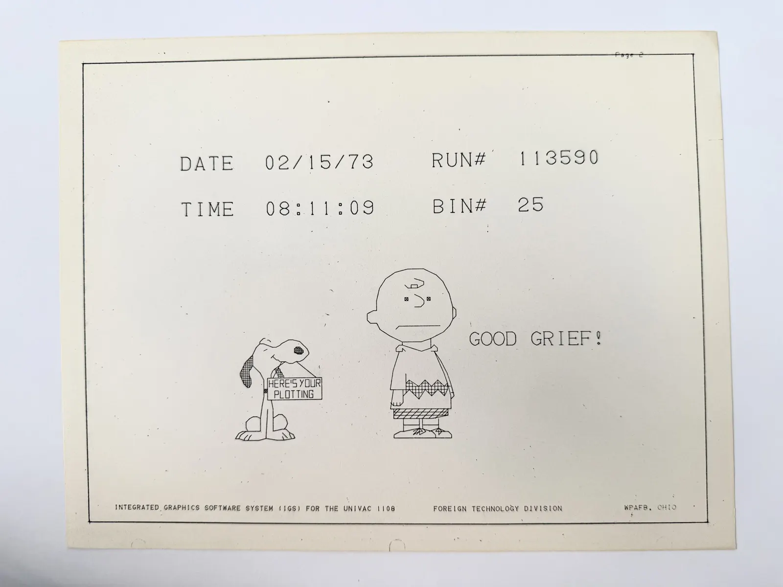 Vernacular, 'Here's Your Plotting' UNIVAC 1108 Separator Sheet (Run 113590) by Unknown Artist