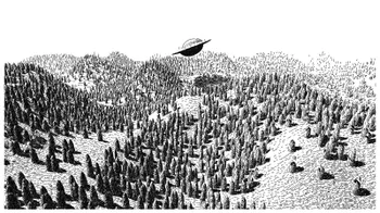 Rayhatching a UFO scene by clauswilke